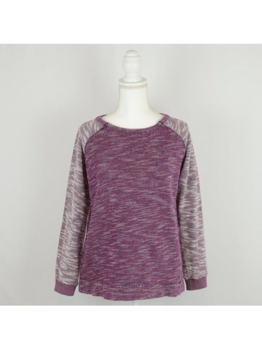 Champion Women's Medium Purple White Cotton Scoop Neck Raglan Sleeve Sweatshirt